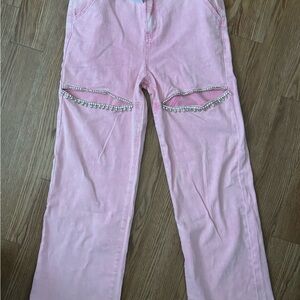 Pink Taylor Super Bowl Crystal Slit Jeans
